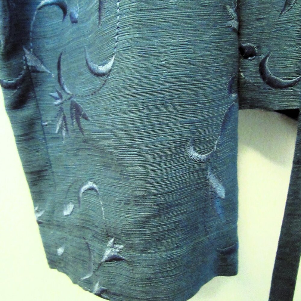 Anne Carson Women's Lined Teal Silk & Rayon Embroidered Blazer